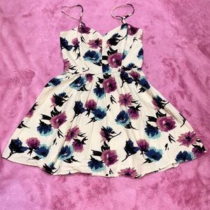 Forever 21 Cream w/ Blue and Purple Floral Stretch Fit and Flare Corset Dress